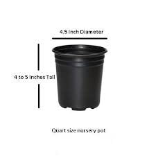 a black plastic pot with measurements for each pot