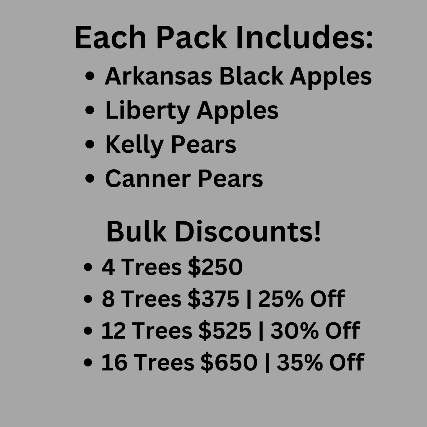 Apples, Pears, Garden Gift Trees, 3 Feet Tall Plus, 4 Trees Per Gift Pack, Free Shipping!