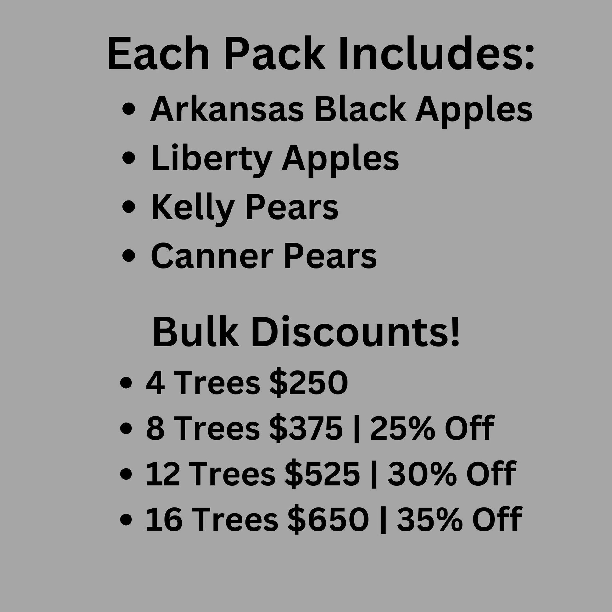 Apples, Pears, Garden Gift Trees, 3 Feet Tall Plus, 4 Trees Per Gift Pack, Free Shipping!